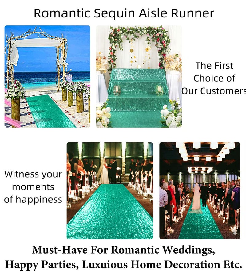 DUOBAO Aisle Runners for Weddings 2FTx15FT Green Sequin Aisle-Runner Wedding Ceremony Decorations Outdoor Carpets Ceremony Decoration Runner Rug for Hallway Floor Runner for Party - Image 3
